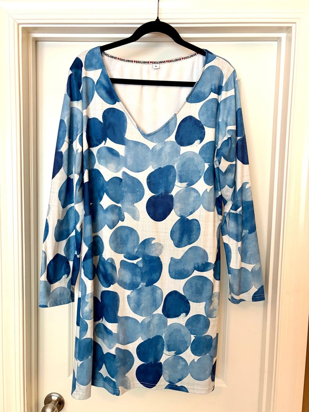 Blue Dot Print V-Neck Dress